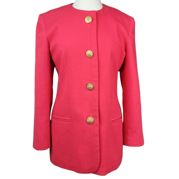 Vintage OLEG CASSINI Blazer Jacket Long Button Up Gold Buttons - Picture 1 of 11